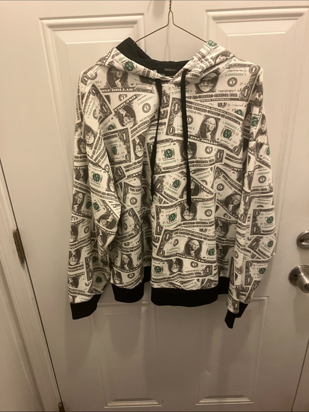 Forever 21+ Black and White Dollar Print Hoodie with Green Accents